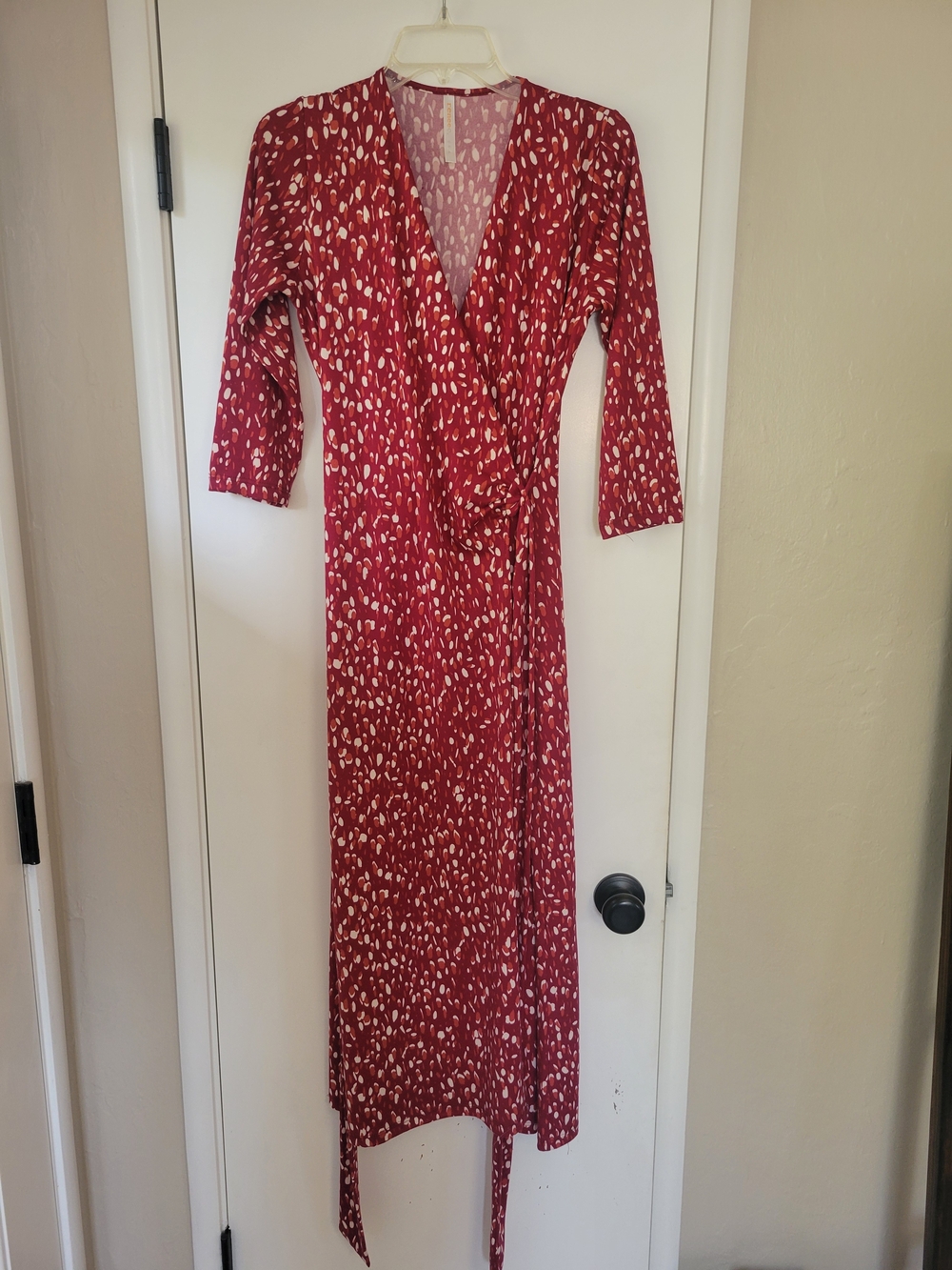 Renee C. Red and White Printed Wrap Maxi Dress